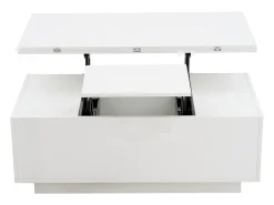 Mesa de centro elevable multifuncional con almacenamiento oculto, blanco puro, estructura de MDF