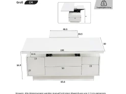 Mesa de centro elevable multifuncional con almacenamiento oculto, blanco puro, estructura de MDF