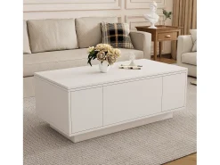 Mesa de centro elevable multifuncional con almacenamiento oculto, blanco puro, estructura de MDF