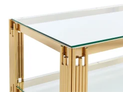Mesa de centro en cristal templado y acero inoxidable - Oro - NOMELANO