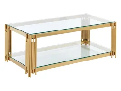 Mesa de centro en cristal templado y acero inoxidable - Oro - NOMELANO