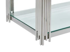 Mesa de centro en cristal templado y acero inoxidable - Cromo - NOMELANO