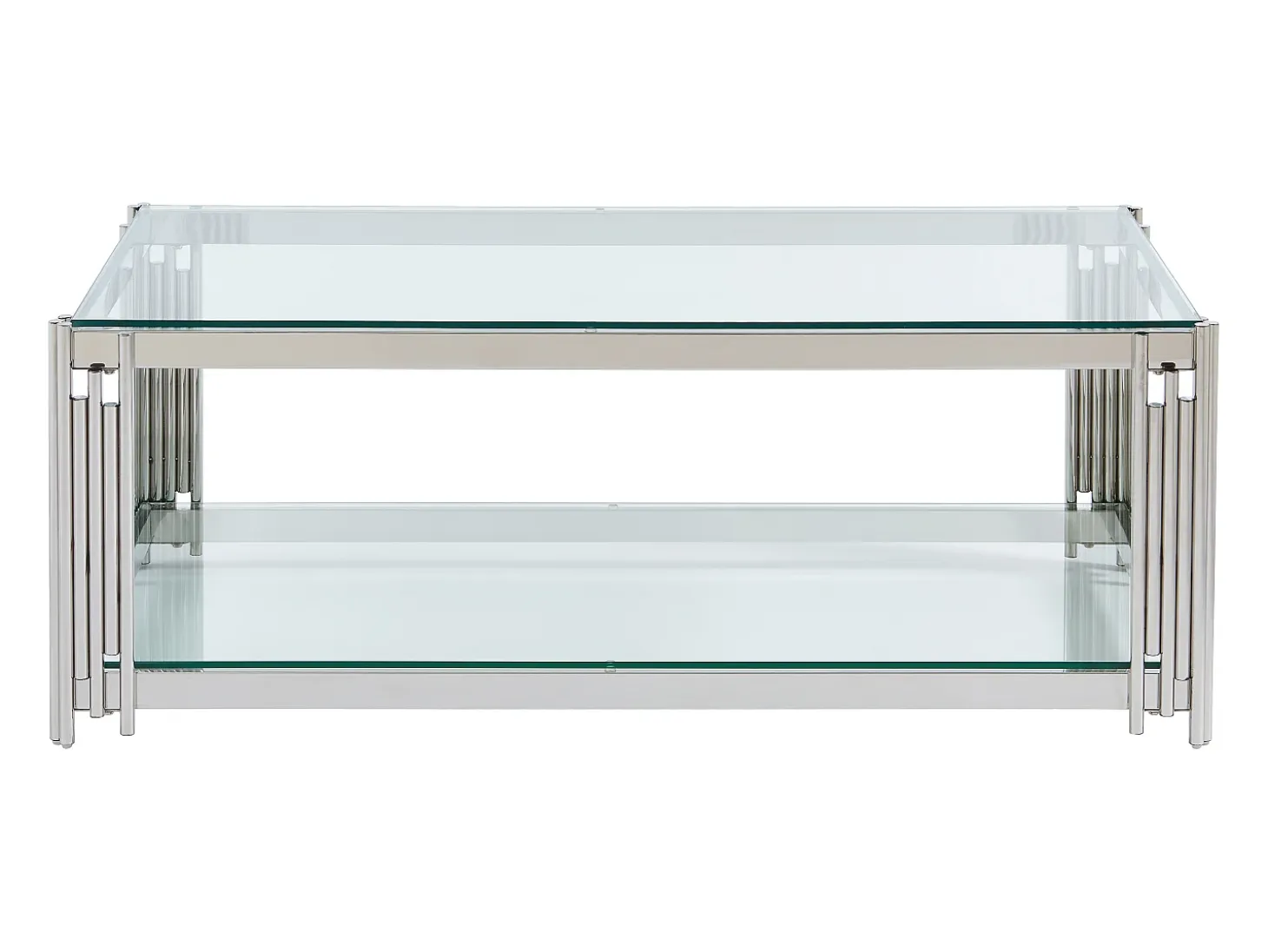 Mesa de centro en cristal templado y acero inoxidable - Cromo - NOMELANO
