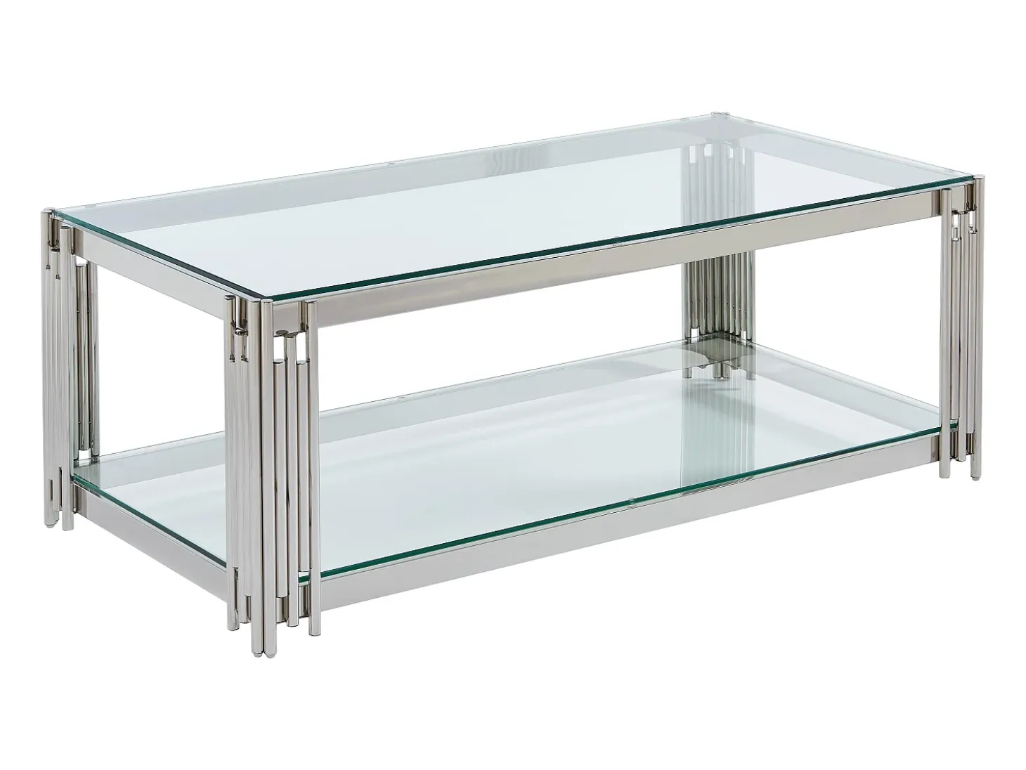 Mesa de centro en cristal templado y acero inoxidable - Cromo - NOMELANO