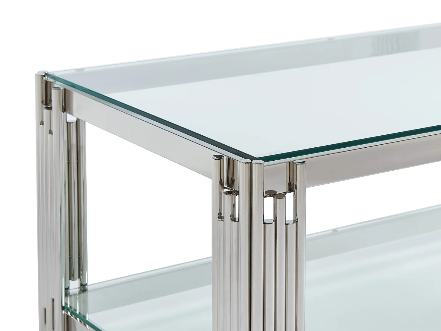 Mesa de centro en cristal templado y acero inoxidable - Cromo - NOMELANO