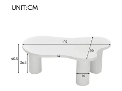 Mesa de centro en MDF y PVC - tapa en forma de nube irregular - Blanco
