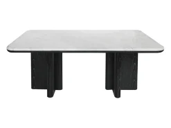 Mesa de centro en mármol y chapa de fresno - Blanco y negro - ZANESKA