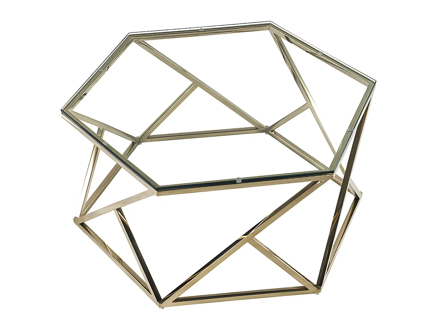 Mesa de centro en vidrio templado y acero inoxidable - Oro - KERIANE