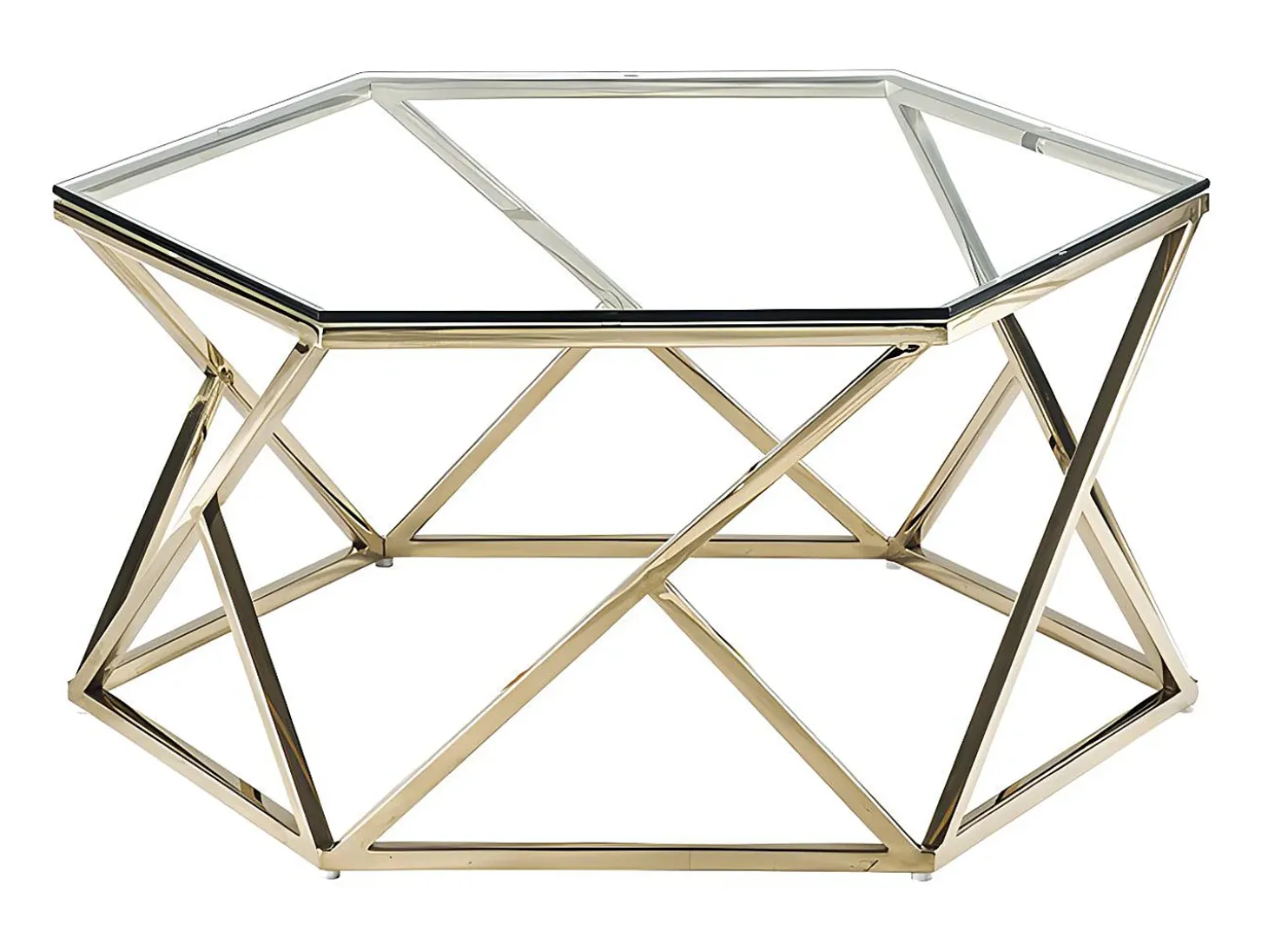 Mesa de centro en vidrio templado y acero inoxidable - Oro - KERIANE
