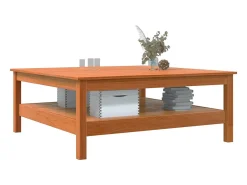Mesa de centro encerada marrón 100x100x40 cm madera maciza de pino