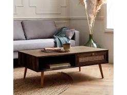 Mesa de centro estilo escandinavo de caña madera oscura