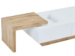 Mesa de centro extensible en MDF con 1 cajón y 1 estante - Natural y Blanco - MANDREA