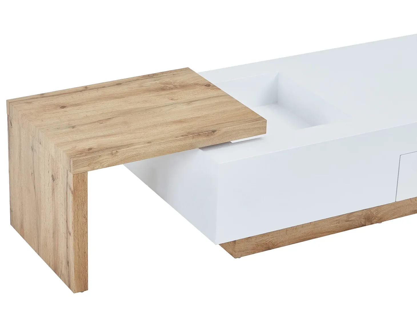 Mesa de centro extensible en MDF con 1 cajón y 1 estante - Natural y Blanco - MANDREA