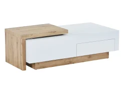 Mesa de centro extensible en MDF con 1 cajón y 1 estante - Natural y Blanco - MANDREA