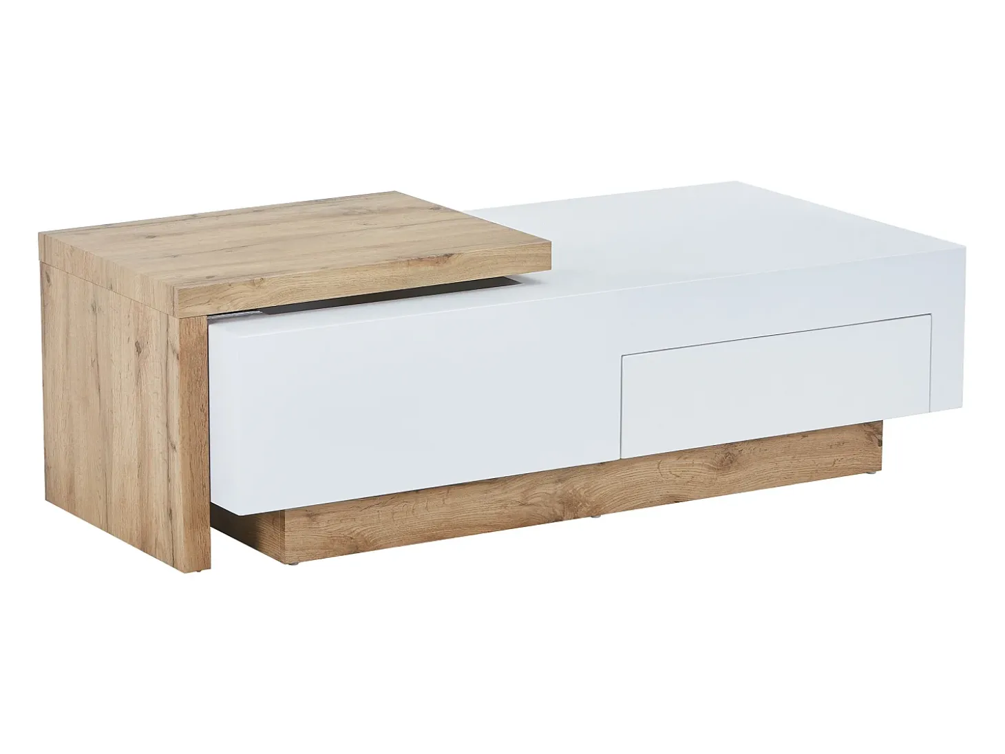 Mesa de centro extensible en MDF con 1 cajón y 1 estante - Natural y Blanco - MANDREA