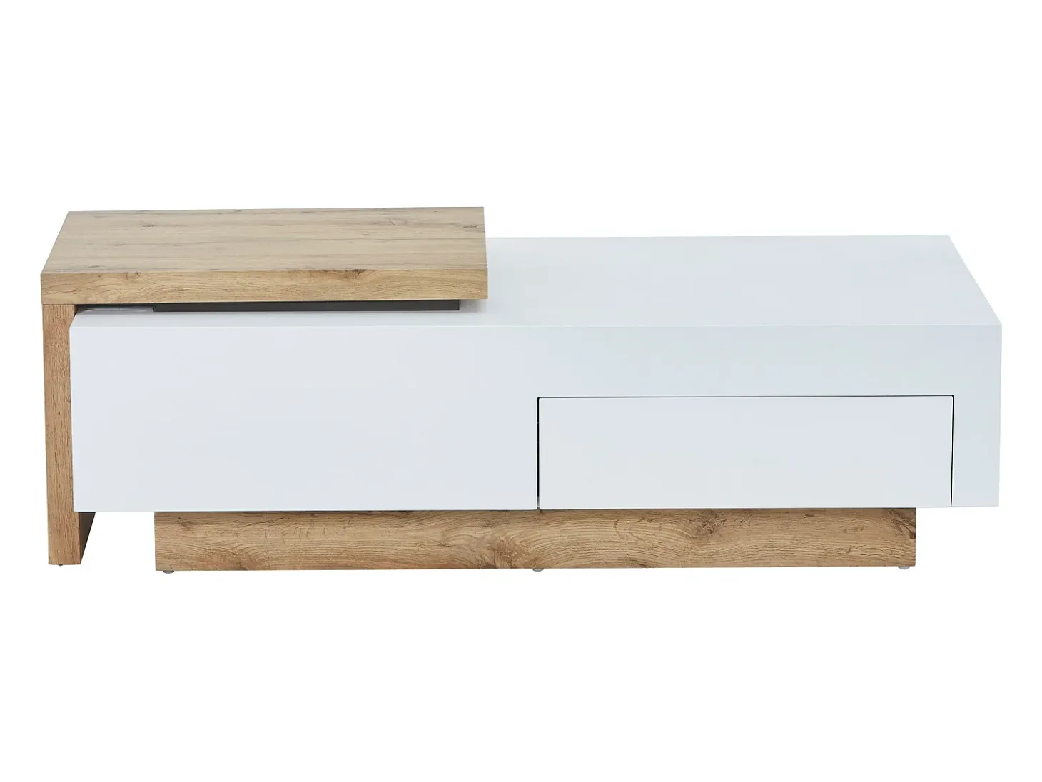 Mesa de centro extensible en MDF con 1 cajón y 1 estante - Natural y Blanco - MANDREA