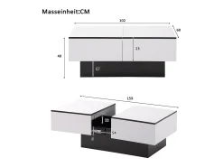 Mesa de centro extensible - Madera MDF - Estilo moderno - Para salón, oficina - Blanco
