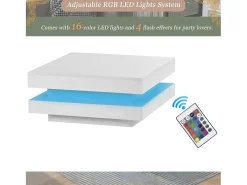 Mesa de centro giratoria con LED en 16 colores - forma cuadrada - Blanco