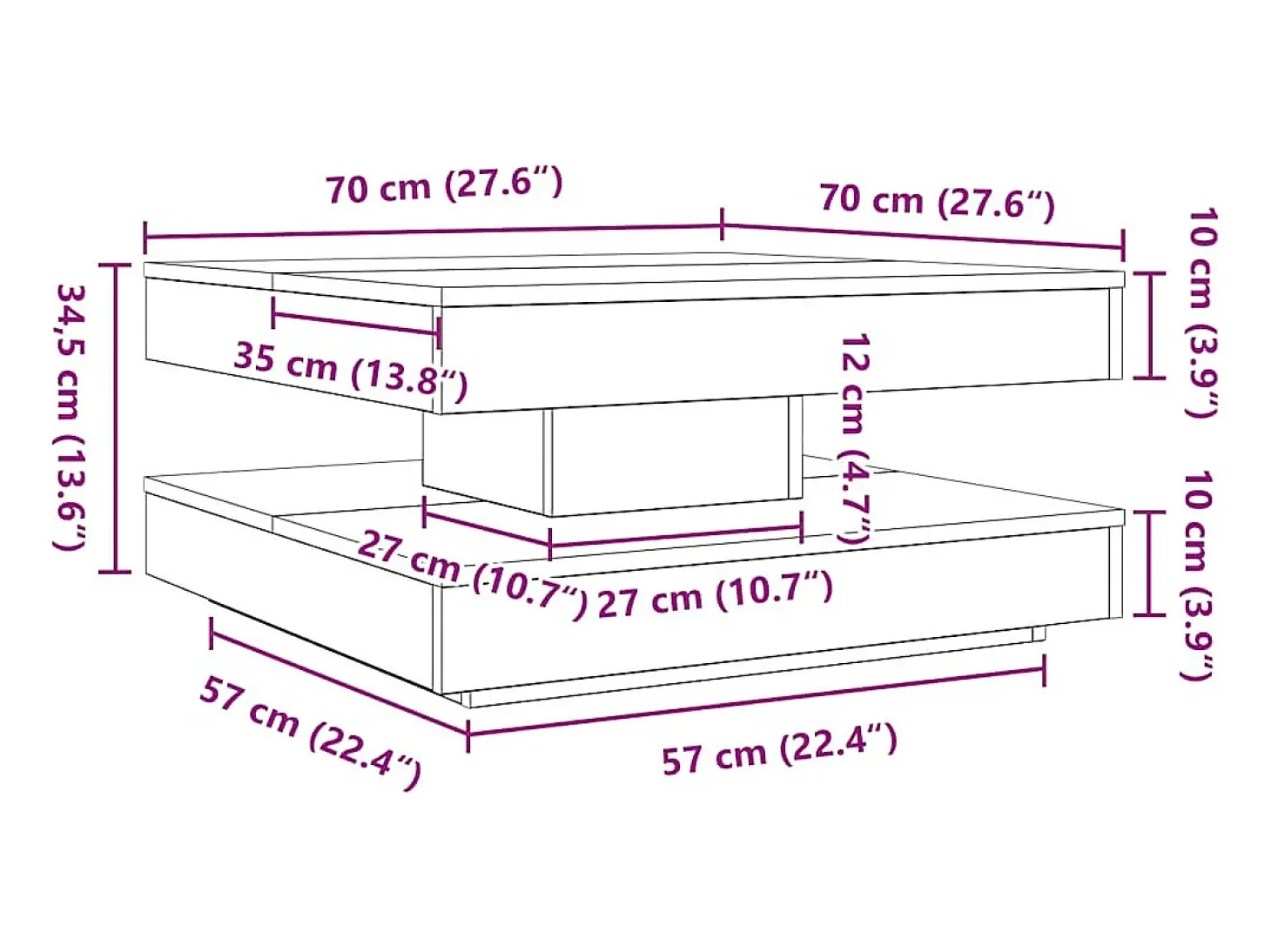 Mesa de centro giratoria 360 grados gris Sonoma 70x70x34,5 cm