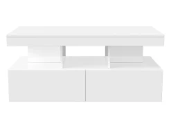 Mesa de centro inteligente con LED RGB: dos cajones, regulador de intensidad controlado por app, acabado brillante e impermeable, compatible con música.
