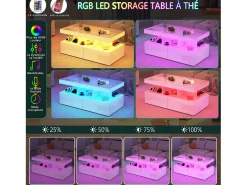 Mesa de centro inteligente con LED RGB: dos cajones, regulador de intensidad controlado por app, acabado brillante e impermeable, compatible con música.