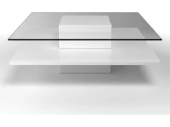 Mesa de centro ISANIA - Cristal templado y MDF blanco