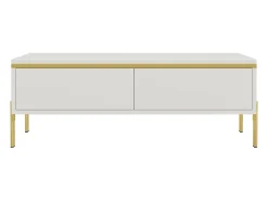Mesa de centro lacada brillante 100x50x36 cm - 2 cajones - Patas de metal - Tableros de partículas - Blanco