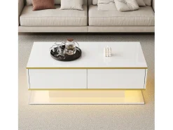 Mesa de centro LED moderna - Acabado brillante - Con 3 cajones - Con iluminación LED - Blanco