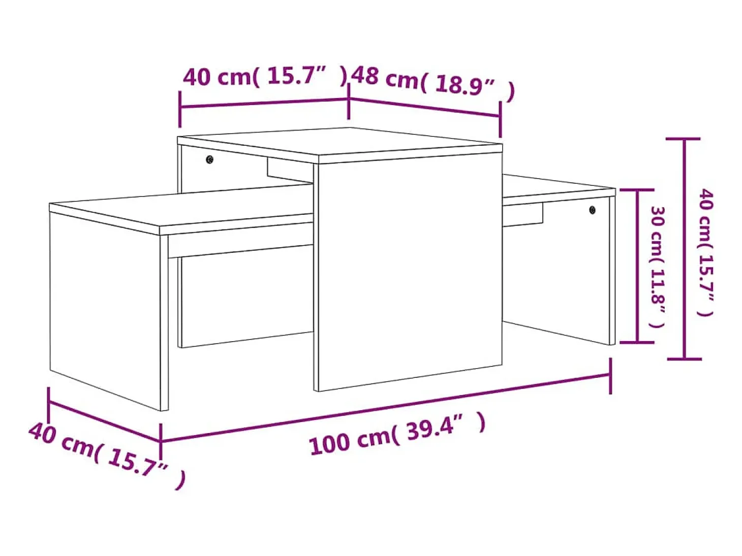 Mesa de centro madera contrachapada color roble 100x48x40 cm