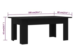 Mesa de centro madera contrachapada negro 100x60x42 cm
