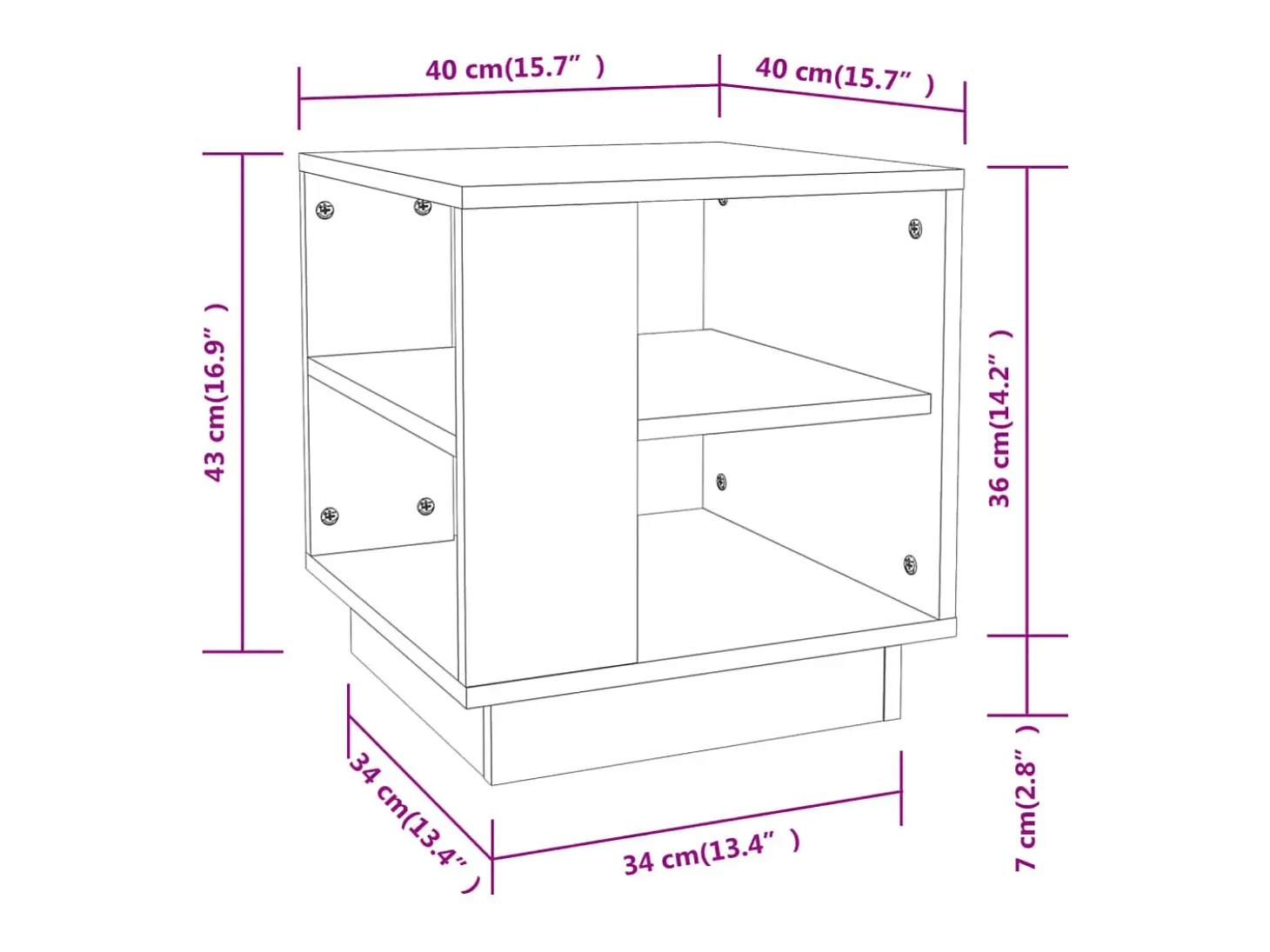 Mesa de centro madera contrachapada blanco 40x40x43 cm