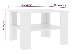 Mesa de centro madera contrachapada blanco 60x60x42 cm