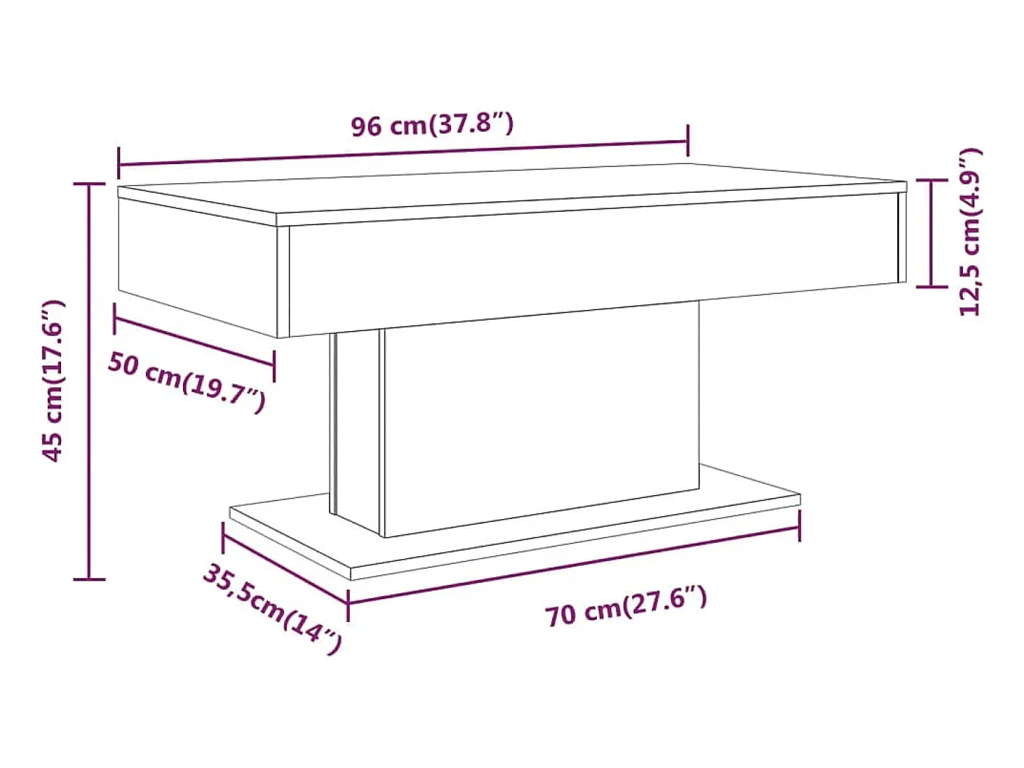 Mesa de centro madera contrachapada gris Sonoma 96x50x45 cm
