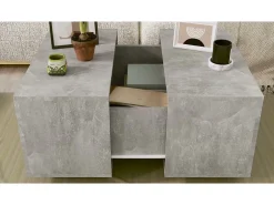 Mesa de centro madera contrachapada gris hormigón 60x60x38 cm