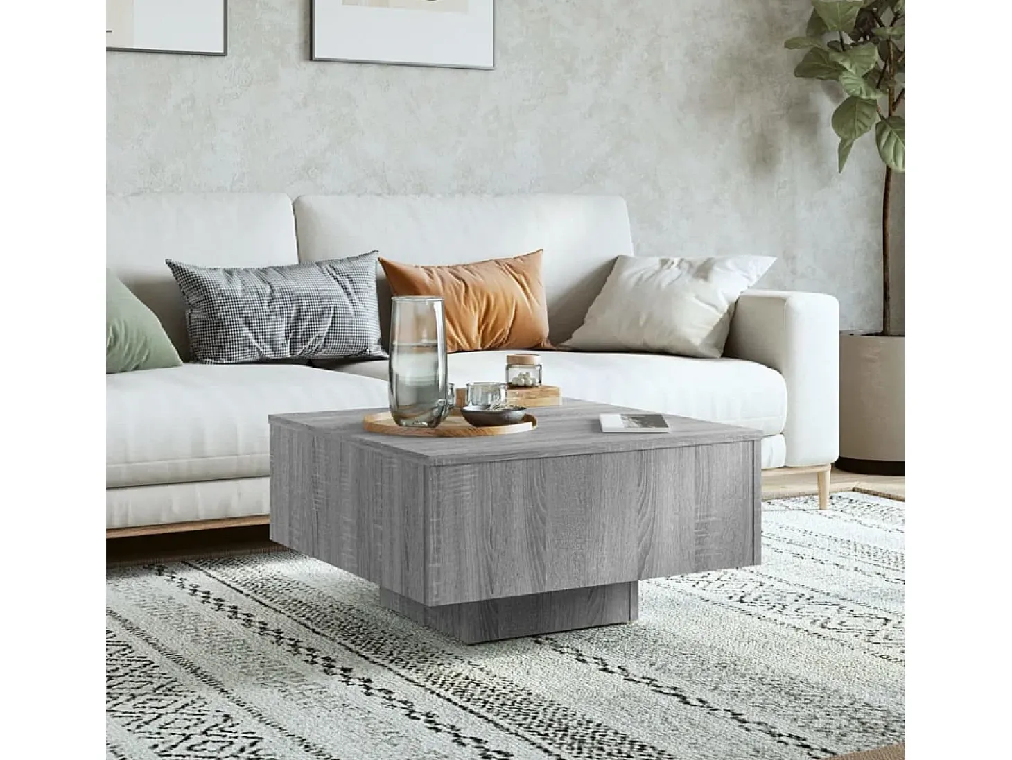 Mesa de centro madera contrachapada gris Sonoma 60x60x31,5 cm
