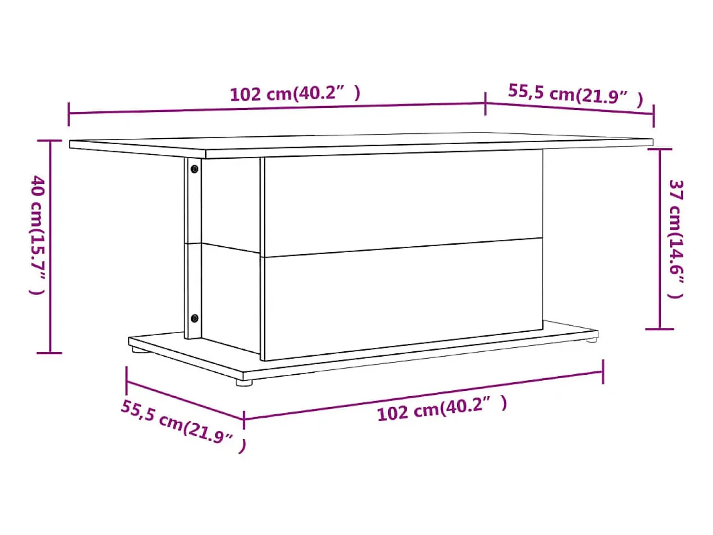 Mesa de centro madera contrachapada negro 102x55,5x40 cm