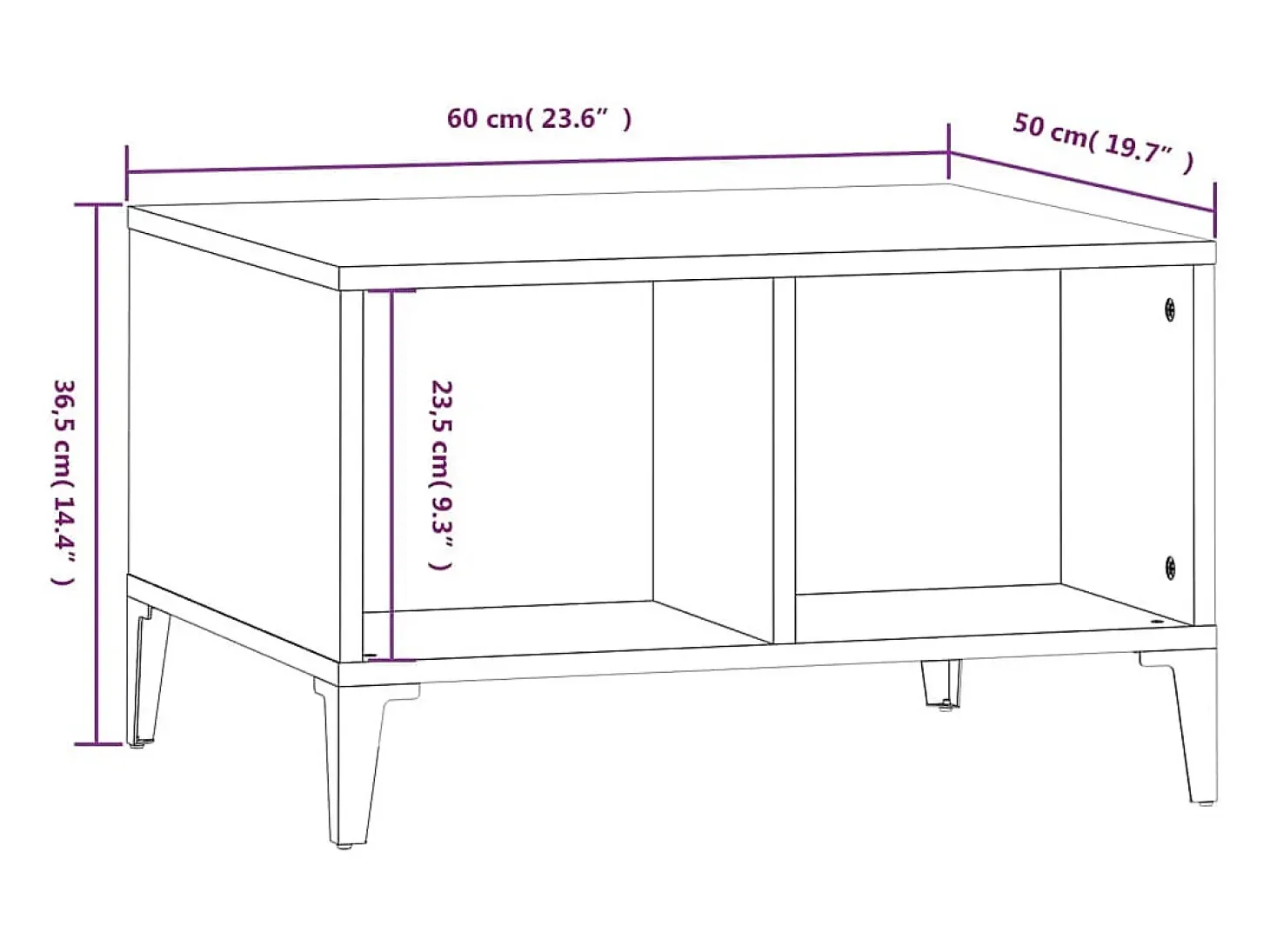 Mesa de centro madera contrachapada negro 60x50x36,5 cm