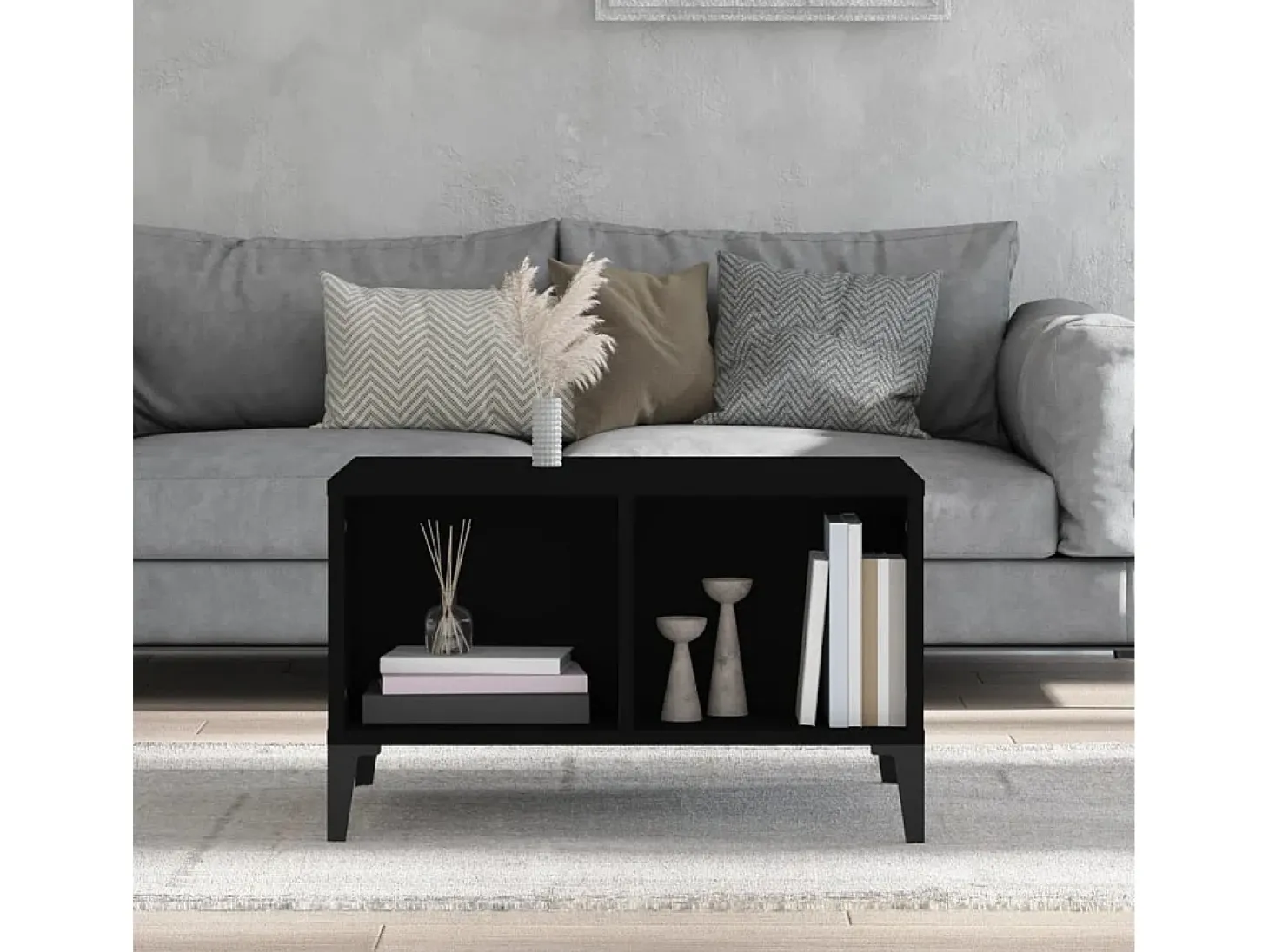 Mesa de centro madera contrachapada negro 60x50x36,5 cm