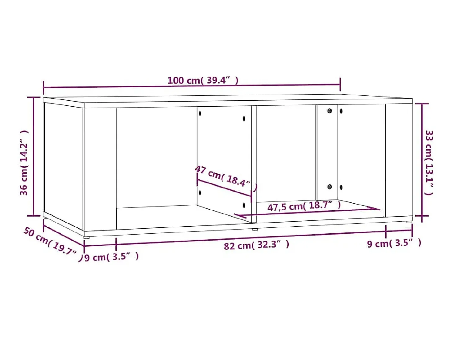 Mesa de centro madera contrachapada roble ahumado 100x50x36 cm