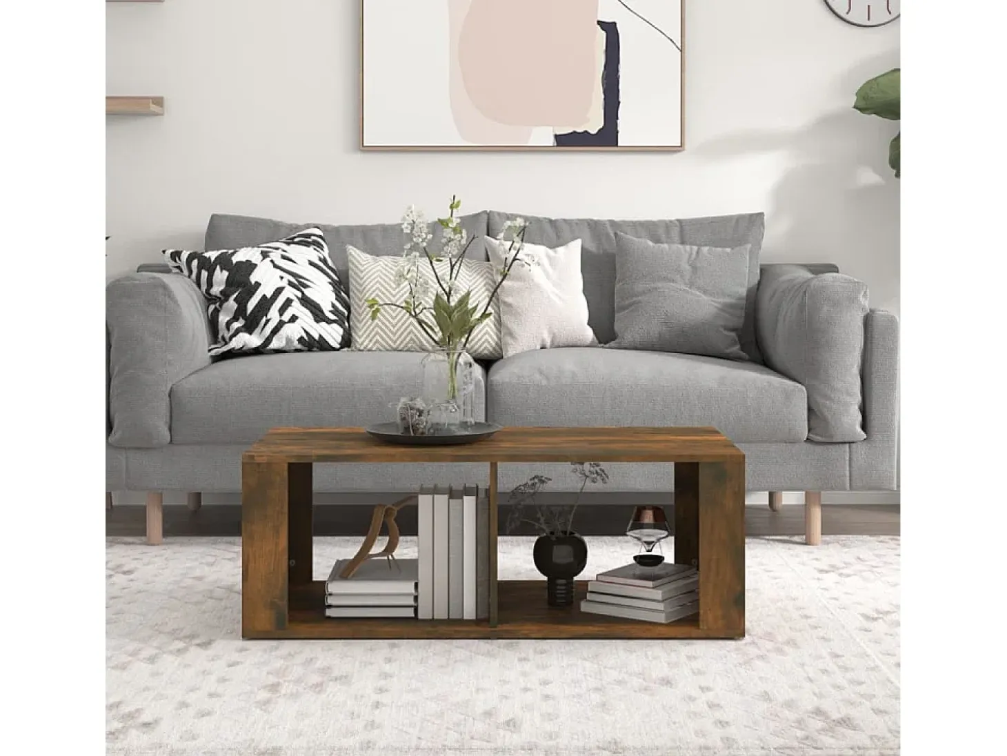 Mesa de centro madera contrachapada roble ahumado 100x50x36 cm