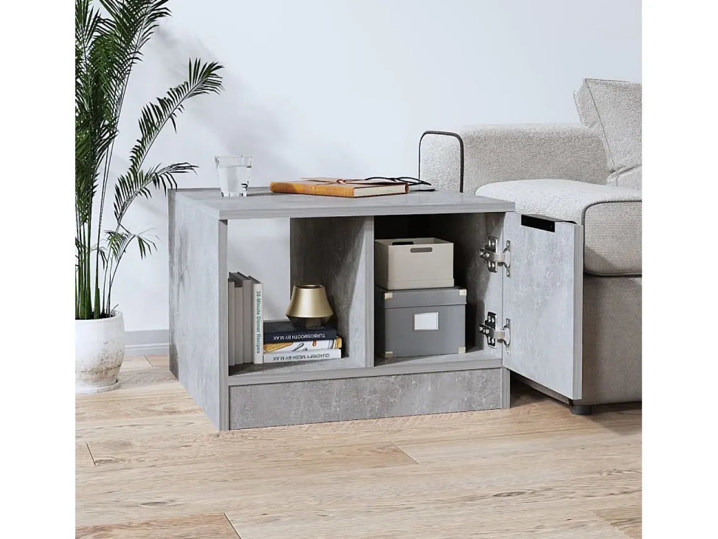 Mesa de centro madera contrachapada gris hormigón 50x50x36 cm
