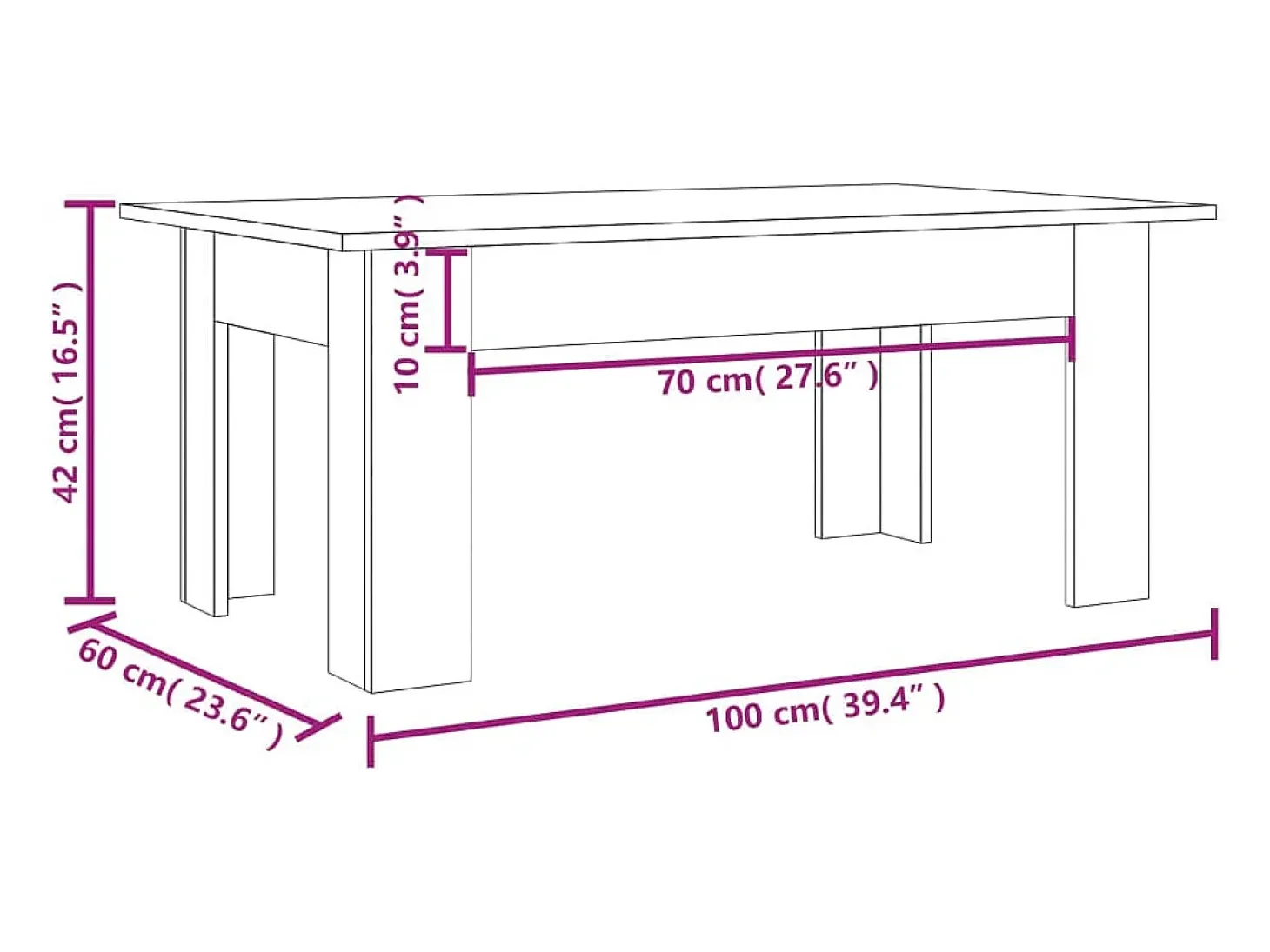 Mesa de centro madera contrachapada roble ahumado 100x60x42 cm