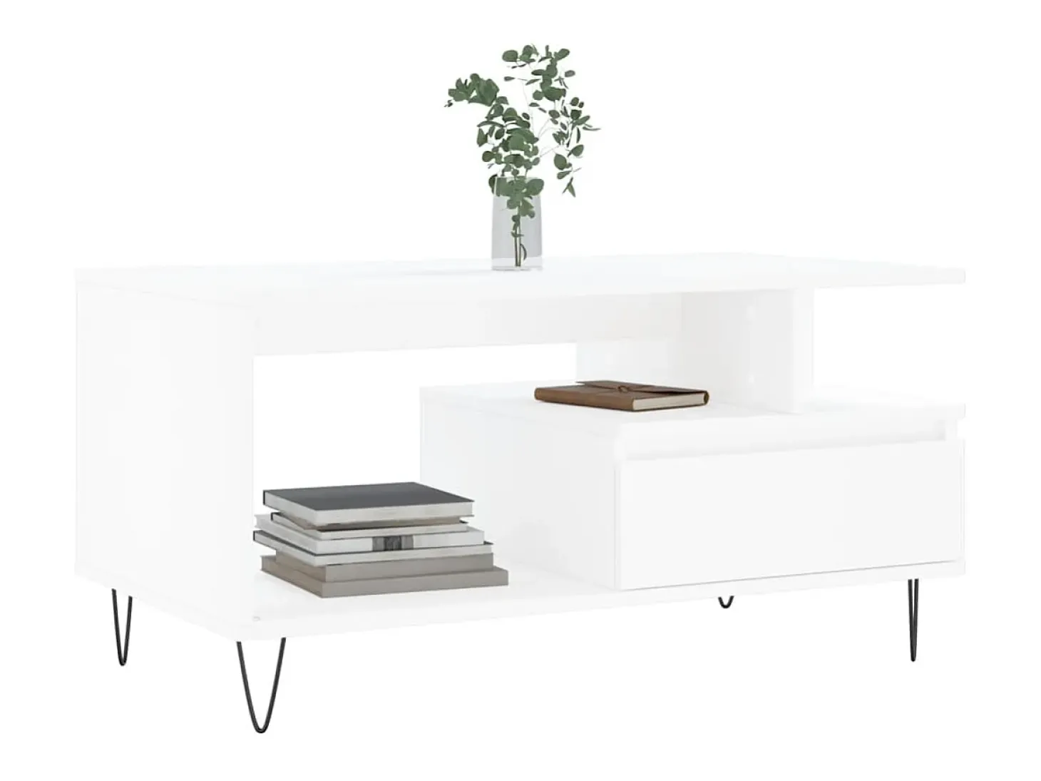 Mesa de centro madera contrachapada blanca 90x49x45 cm
