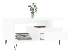 Mesa de centro madera contrachapada blanca 90x49x45 cm