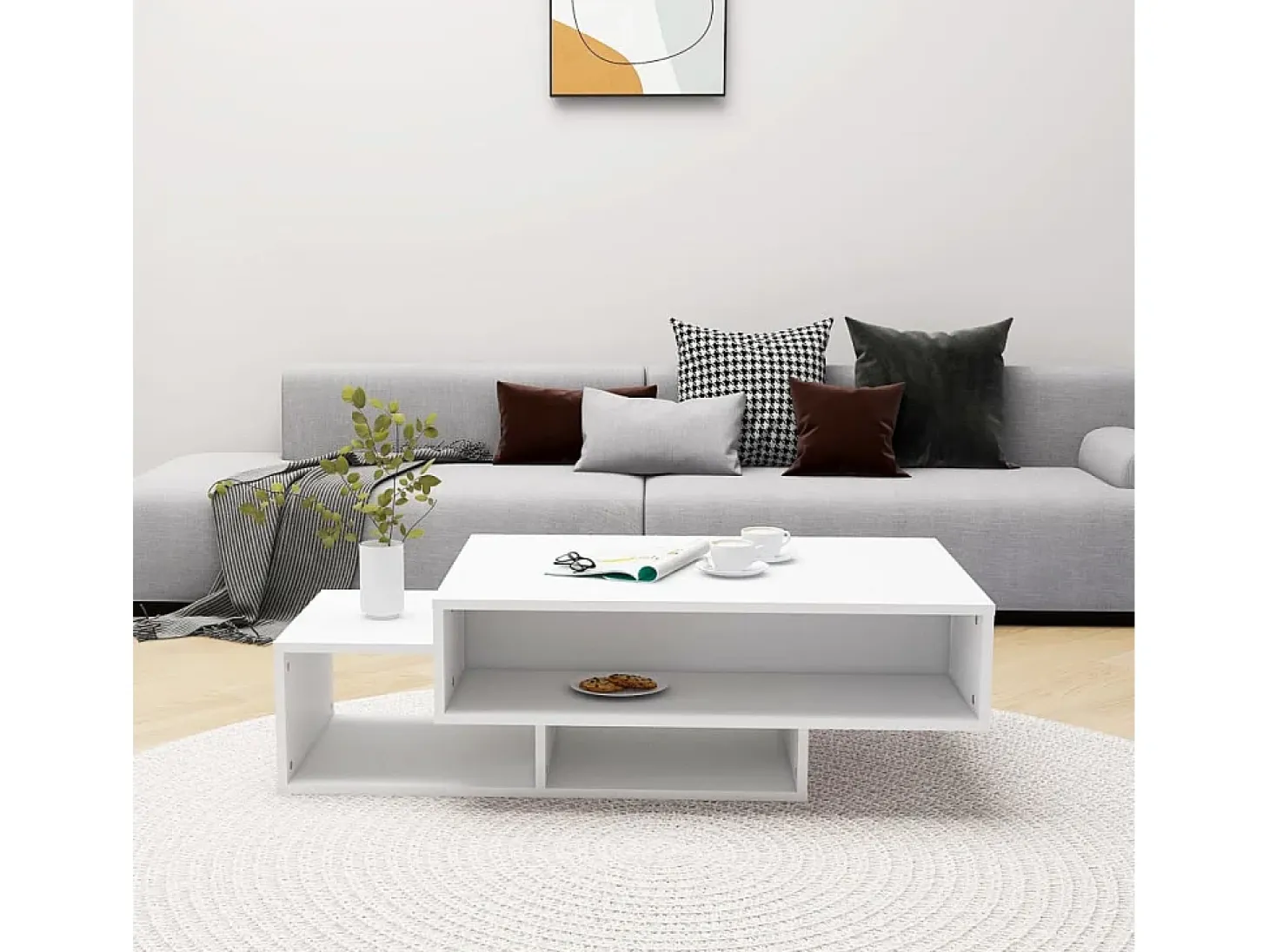 Mesa de centro madera contrachapada blanco 105x55x32 cm