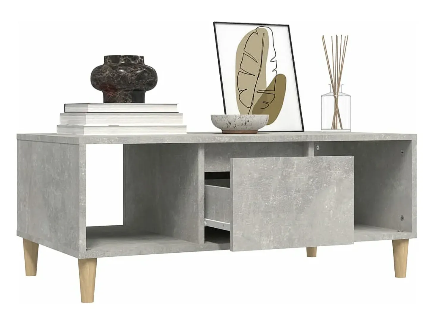 Mesa de centro madera contrachapada gris hormigón 90x50x36,5 cm