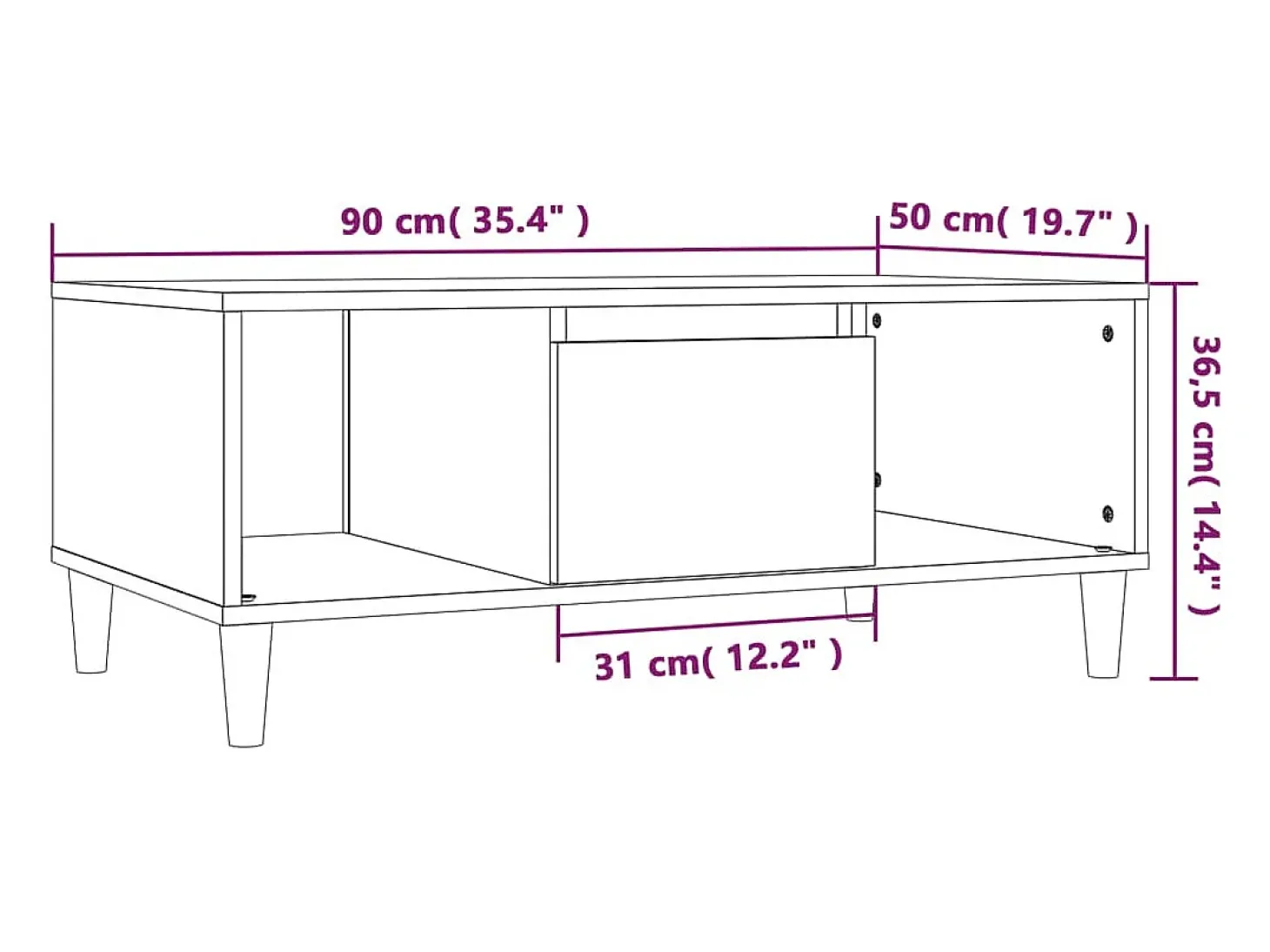 Mesa de centro madera contrachapada gris hormigón 90x50x36,5 cm