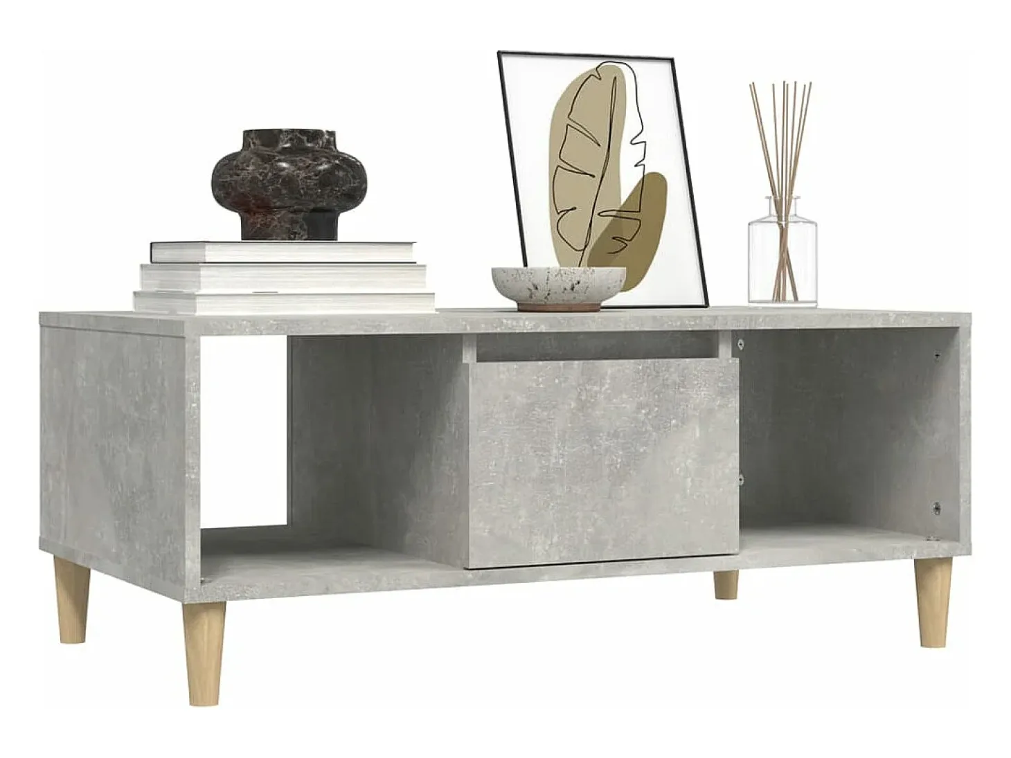 Mesa de centro madera contrachapada gris hormigón 90x50x36,5 cm