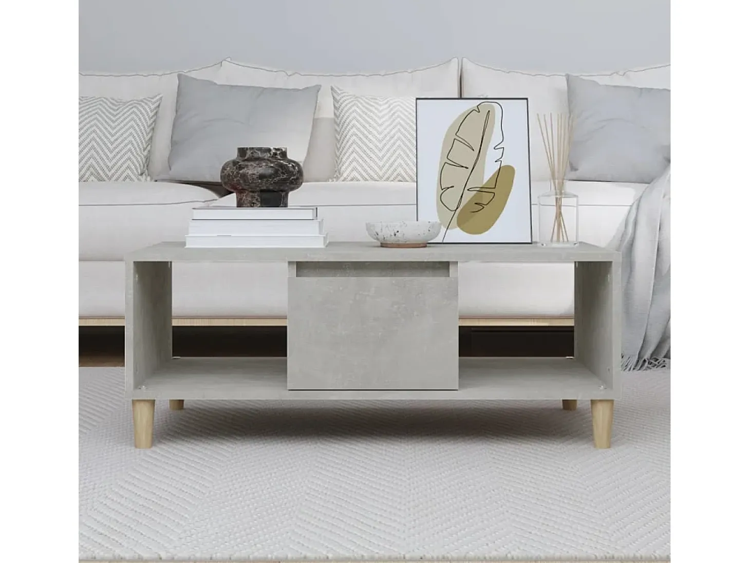 Mesa de centro madera contrachapada gris hormigón 90x50x36,5 cm