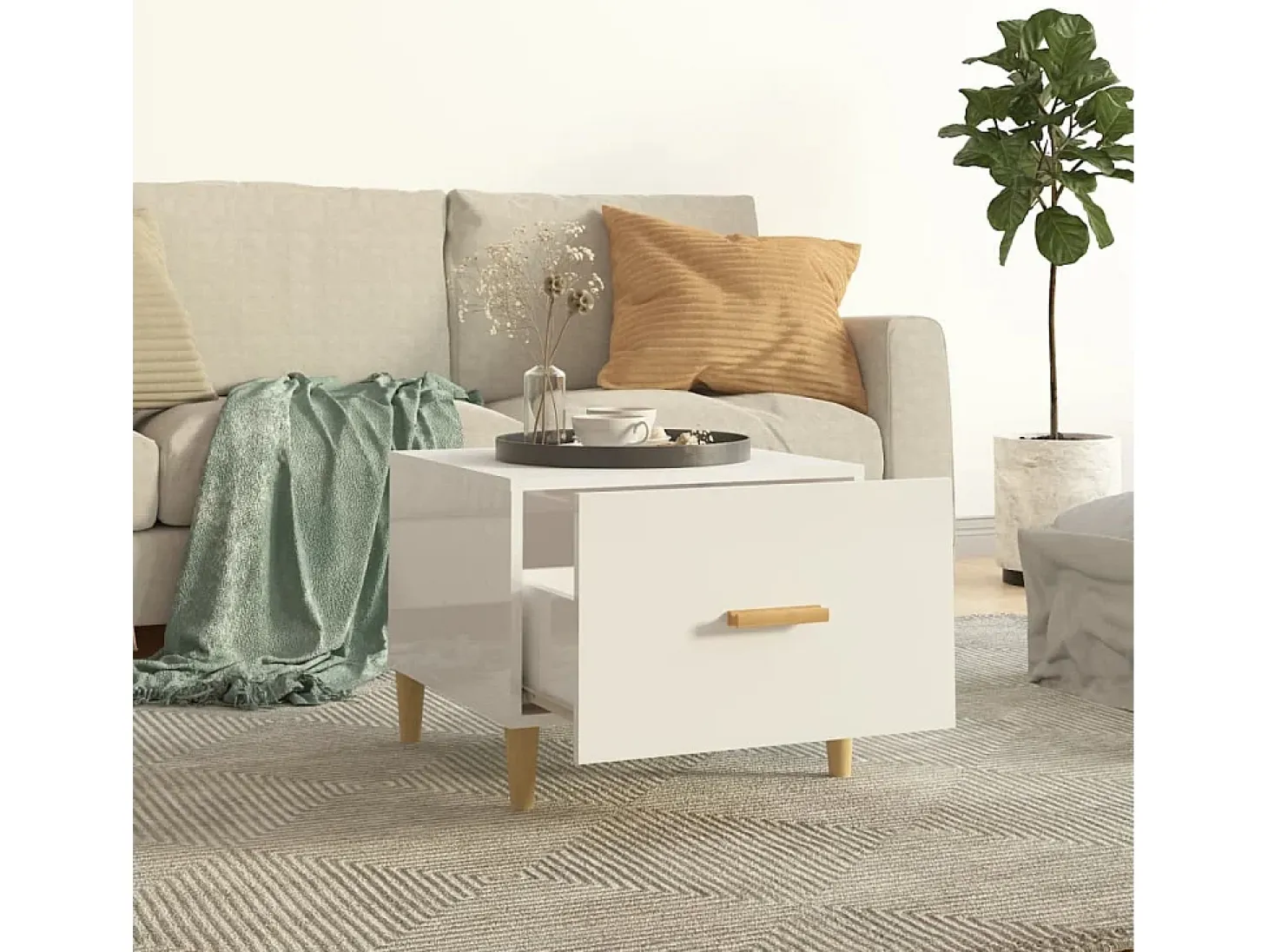 Mesa de centro madera contrachapada brillo blanco 50x50x40 cm ES35665